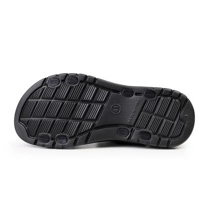 Sidon – Men's Black Roman-Style Leather Sandals | Non-Slip, Lightweight & Breathable