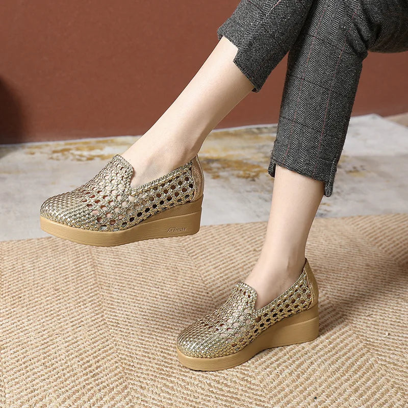 Cleopatra Platform Leather Summer Mocassim – Breathable, Soft Sole, Elegant Design