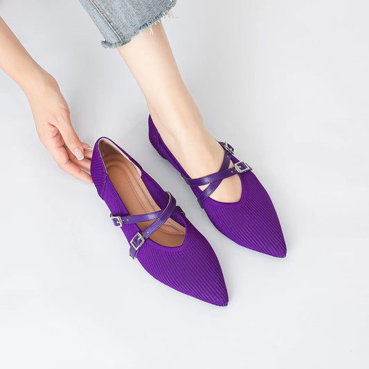 The Précieuse Vienna Pointed Knit Flats (heel 0 cm)