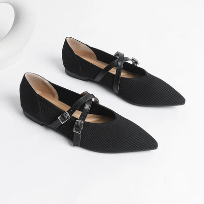 The Précieuse Vienna Pointed Knit Flats (heel 0 cm)