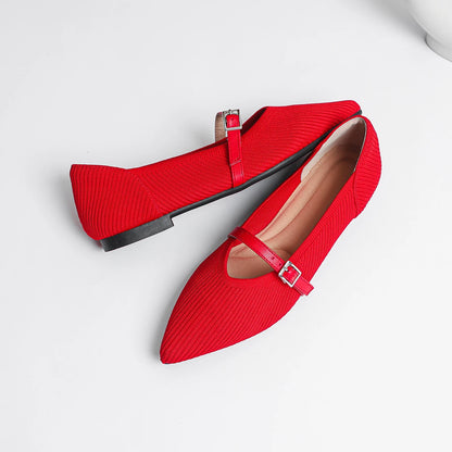The Seoul Pointed Knit Mary Janes Flats