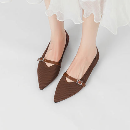 The Seoul Pointed Knit Mary Janes Flats