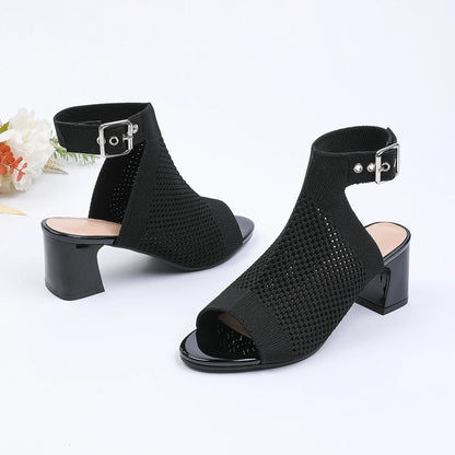 The Altaéa Milano Knit Block Heel Sandals (heel 5 cm)