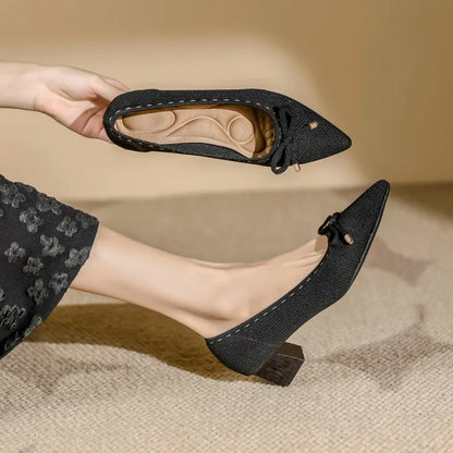 The Douceur Rome Knit Bow Heels (heel 3.5 cm)