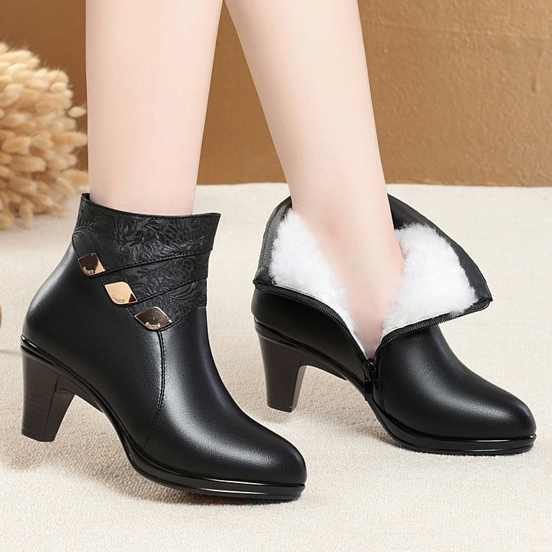 Bremen Vegan Leather Boots With Wool Lined Insole 7cm Heel