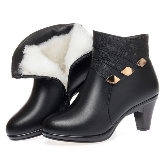 Bremen Vegan Leather Boots With Wool Lined Insole 7cm Heel