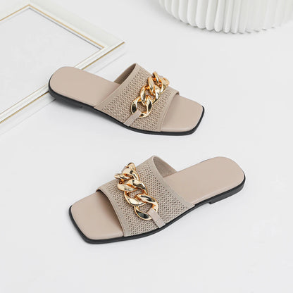 The Ravelle Nice Chain Slide Sandals (heel 1 cm)