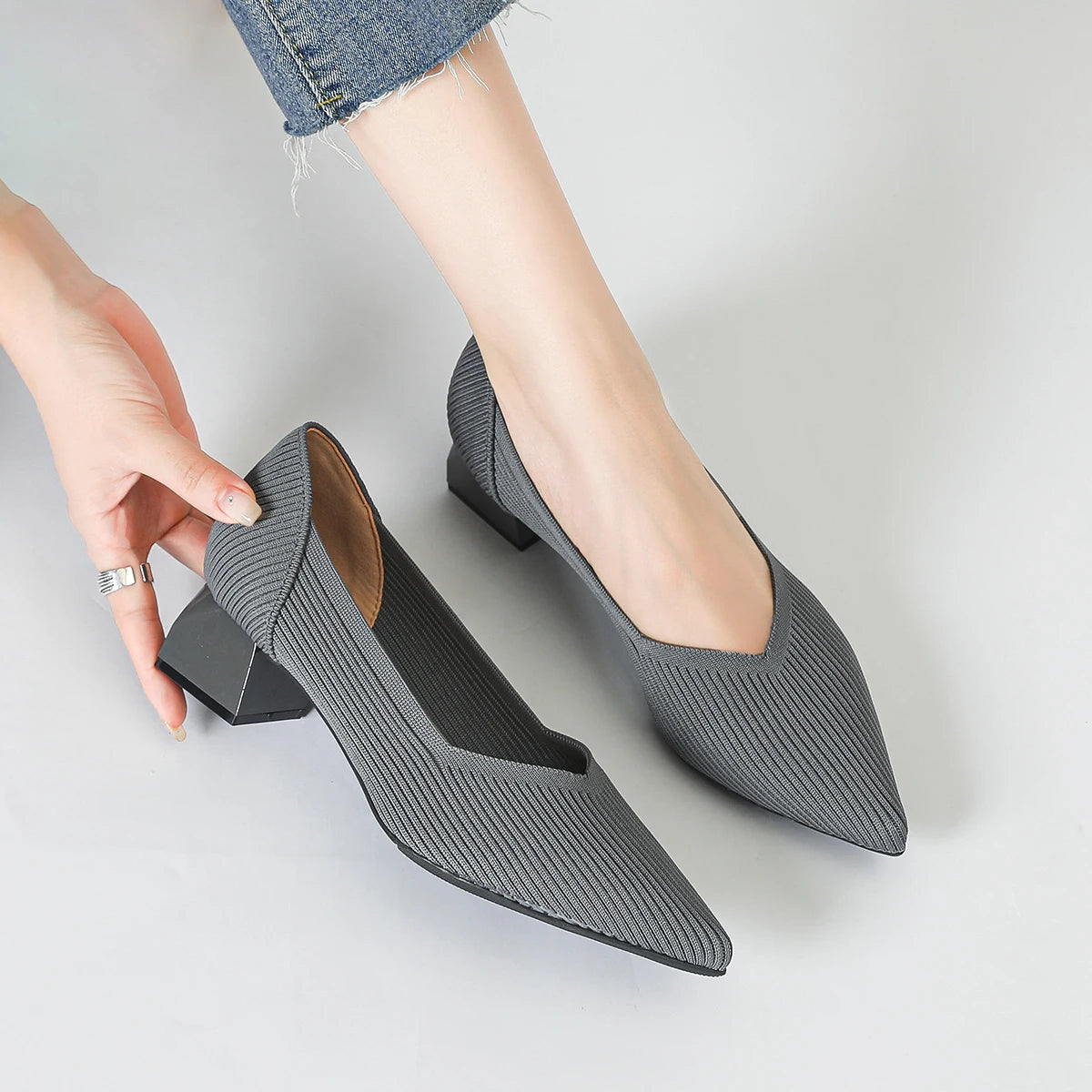 The Structure Basic Pointed Knit Pumps (heel 3.5 cm)