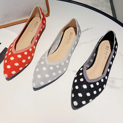 The Dotella Paris Polka Knit Flats (heel 1 cm) Special Collection ✨